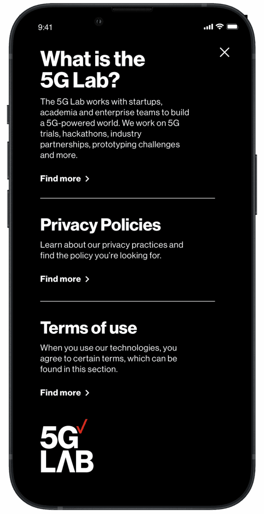 5G Lab app screen